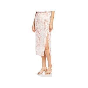 CUPCAKES AND CASHMERE Womens Beige Side Buttons Lined Satin Midi Skirt 2